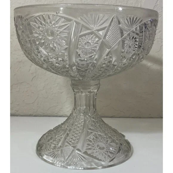 Vintage Etched Crystal Pedestal Compote Bowl Dish Candy Fruit Nuts Collectible - Picture 2 of 7